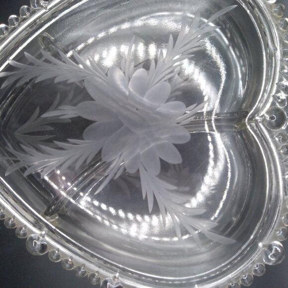 Vintage Paden City Glass Covered Dish Etched Flowers Jewelry Trinket Box Jewelry - Picture 2 of 9